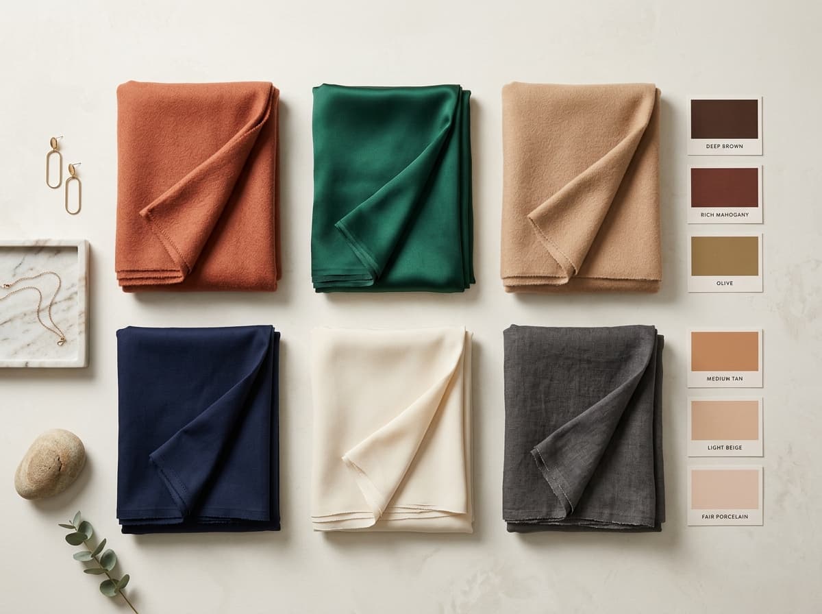 Curated color swatches and premium fabric folds matching warm, cool, and neutral skin tone undertones