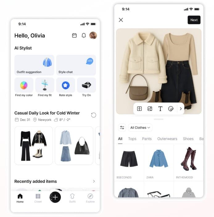 Acloset digital wardrobe categories and outfit builder