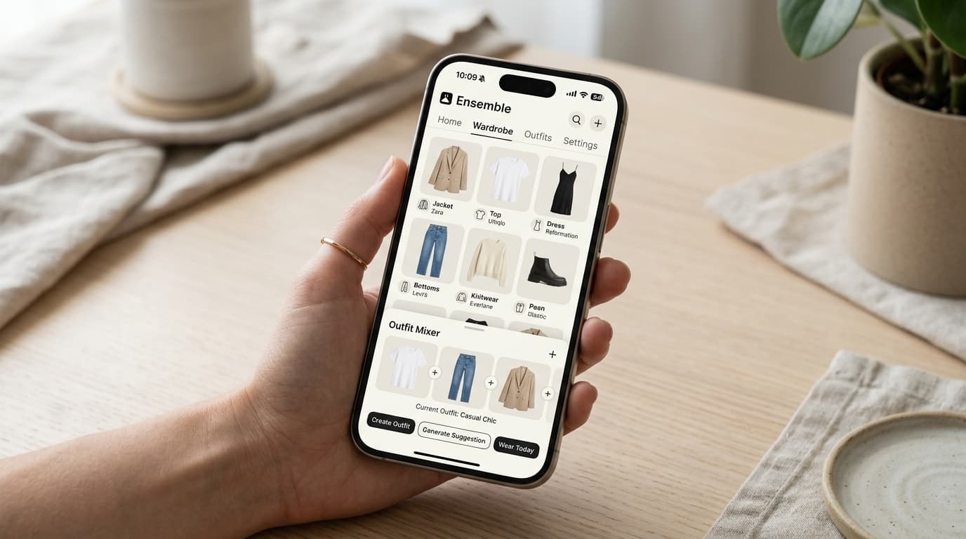 Ensemble digital wardrobe and outfit planner interface
