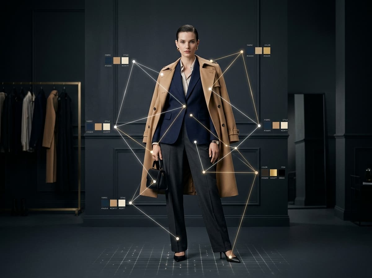 Visual representation of Graph Neural Network fashion compatibility modeling with outfit items and color coordination
